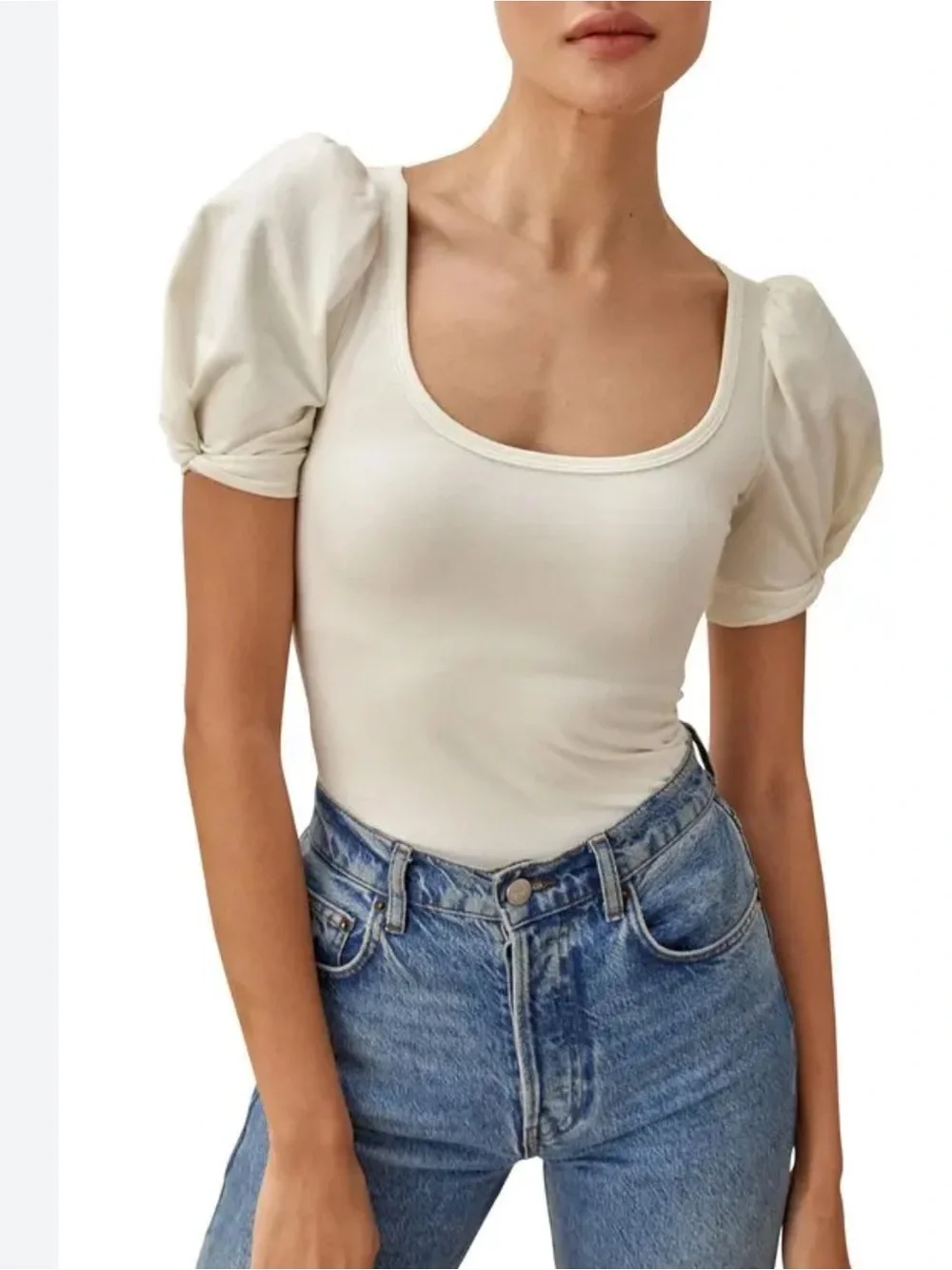 Reformation Frances T-Shirt Organic Cotton Puff Sleeve Top